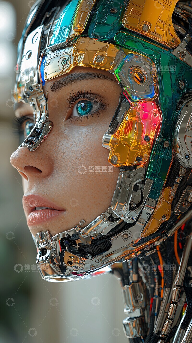 高清大图下载【趣麦麦图】彩虹色赛博格全身照3