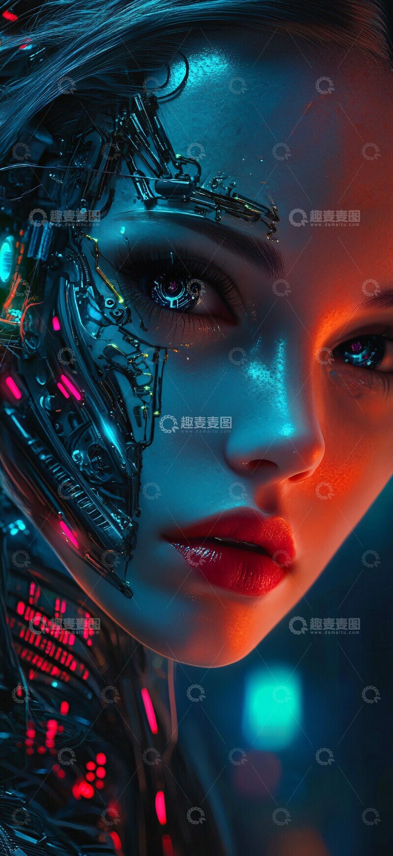 高清大图下载【趣麦麦图】赛博女孩肩部纹身2