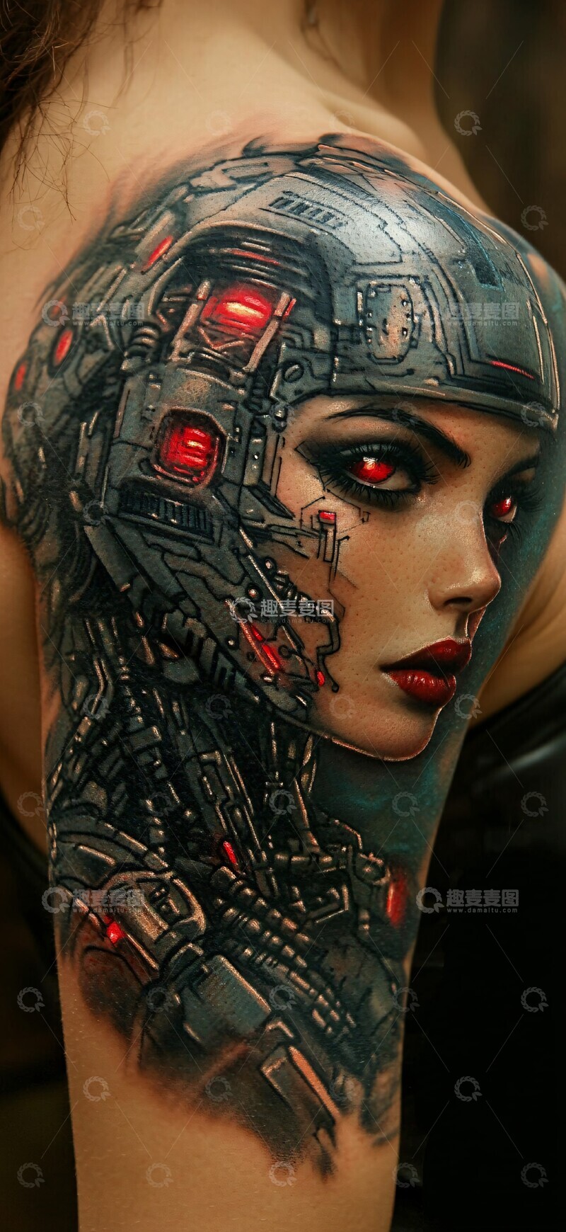 高清大图下载【趣麦麦图】赛博女孩肩部纹身