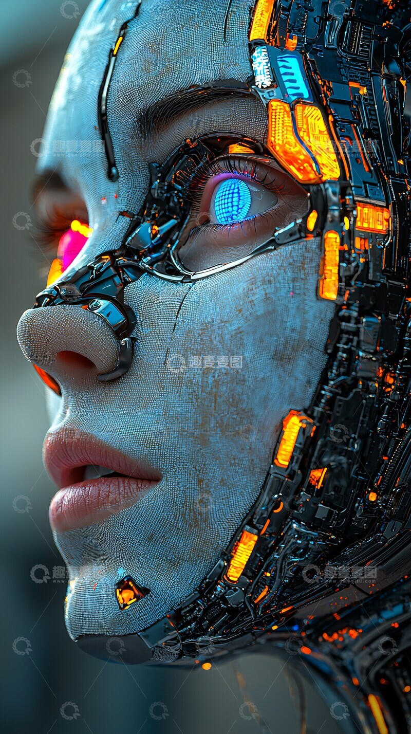 高清大图下载【趣麦麦图】彩虹色赛博格全身照2