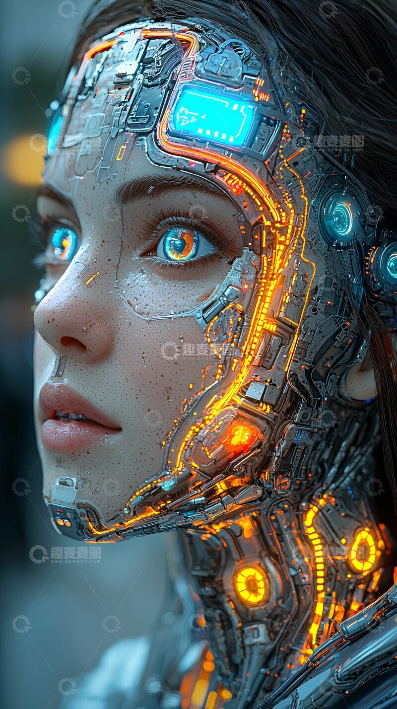 高清大图下载【趣麦麦图】彩虹色赛博格全身照1