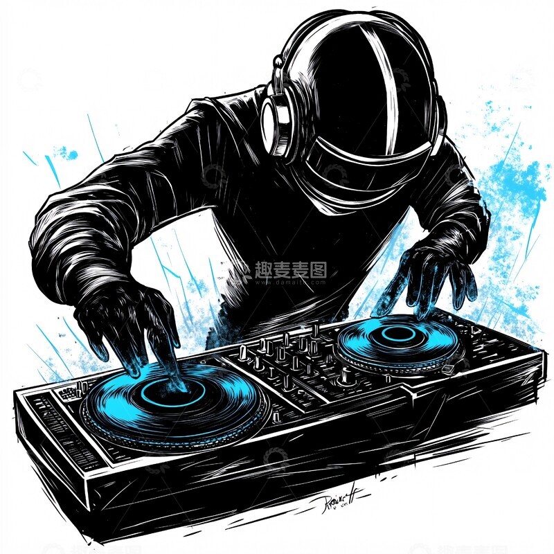 高清大图下载【趣麦麦图】戴摩托头盔放唱片1