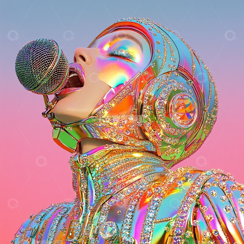 高清大图下载【趣麦麦图】彩虹水晶麦克风3