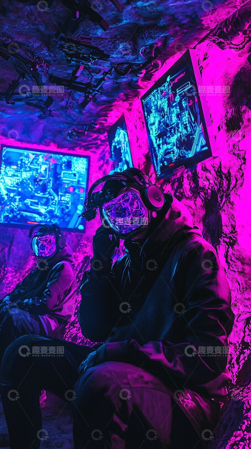 高清大图下载【趣麦麦图】地下极客聚会生物发光面具3