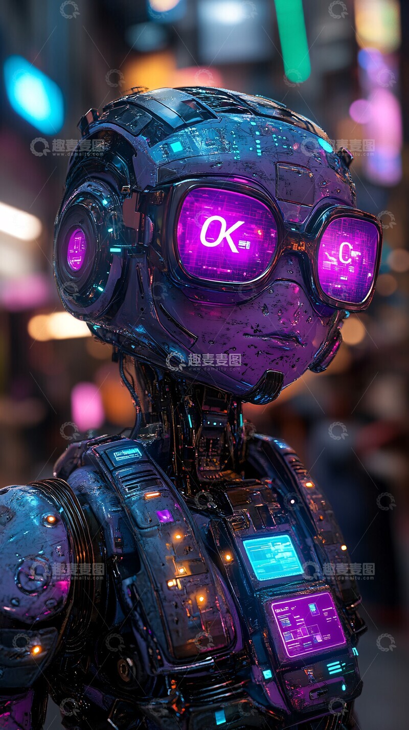高清大图下载【趣麦麦图】紫色机器人办公场景2