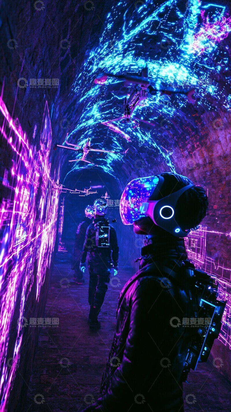 高清大图下载【趣麦麦图】地下极客聚会生物发光面具1