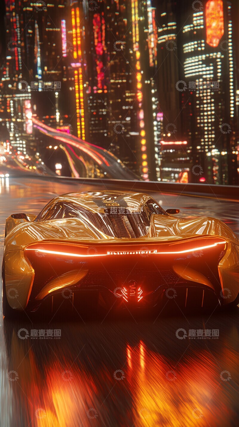 高清大图下载【趣麦麦图】金色跑车夜行1