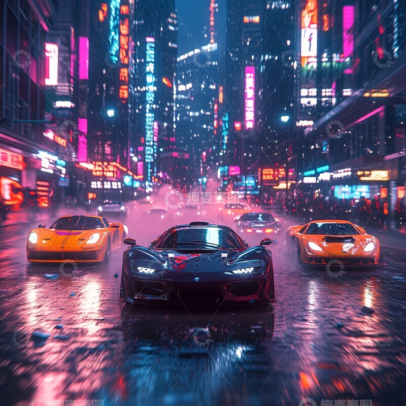 高清大图下载【趣麦麦图】都市赛车夜景