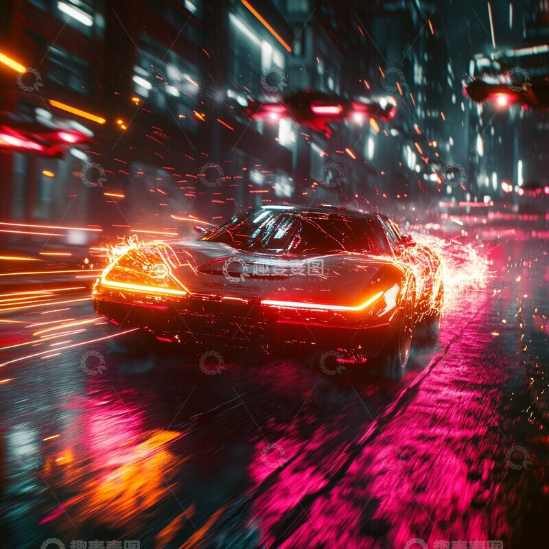 高清大图下载【趣麦麦图】霓虹车辆逃离追踪1