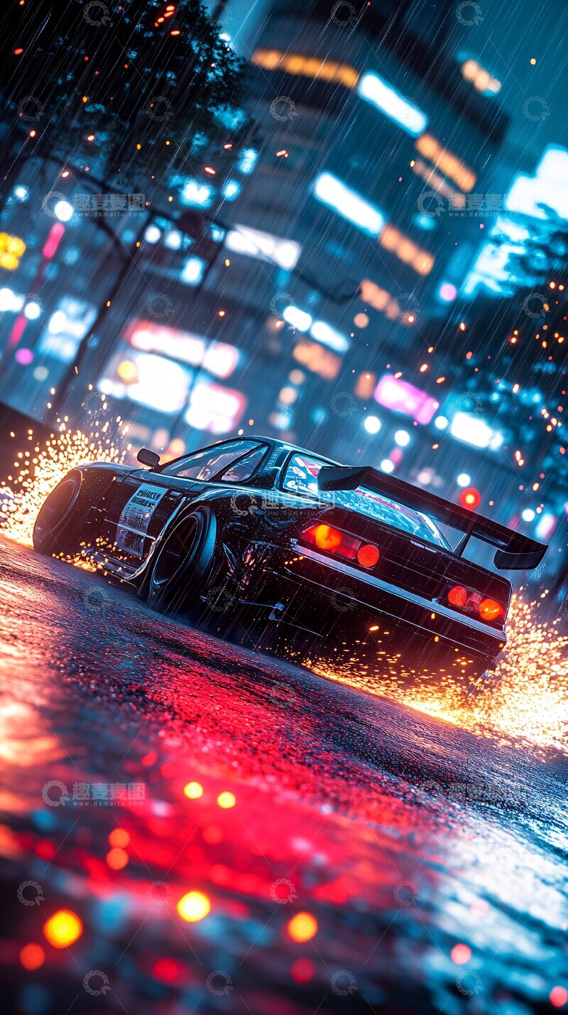 高清大图下载【趣麦麦图】轮胎飞溅夜光2