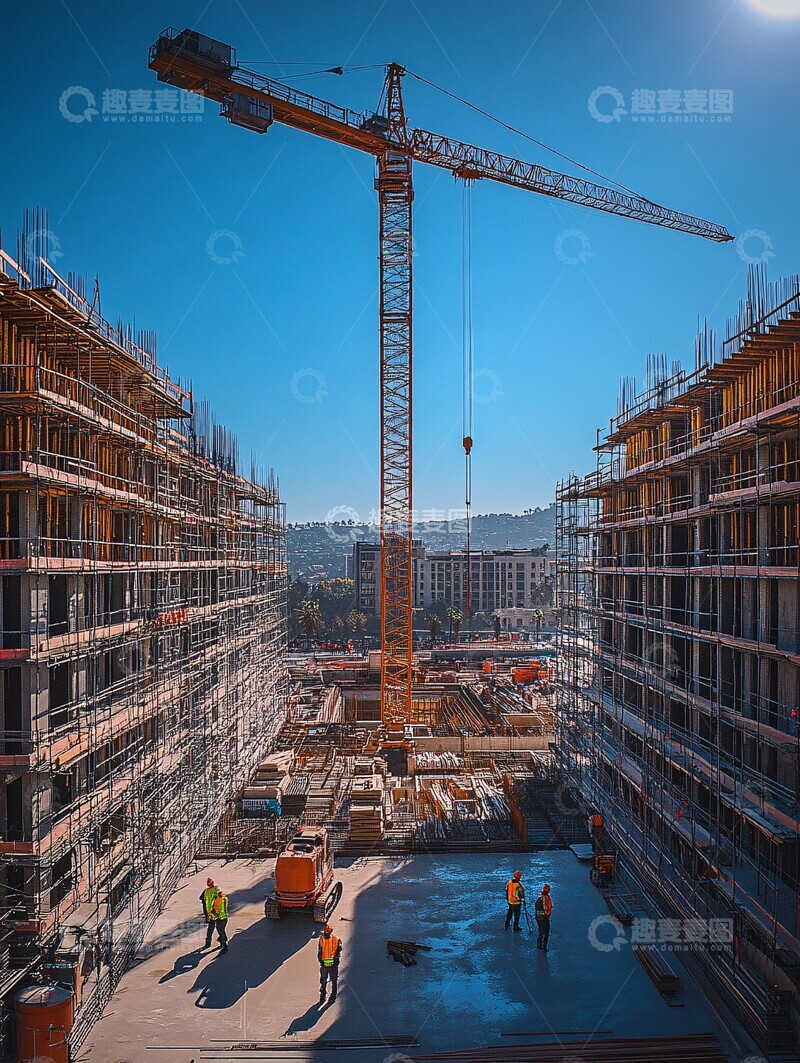 高清大图下载【趣麦麦图】吊车与工人施工2