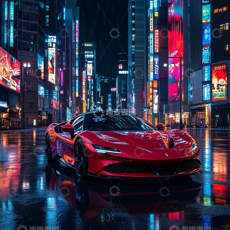 高清大图下载【趣麦麦图】法拉利飞驰东京夜2