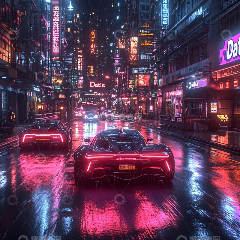 高清大图下载【趣麦麦图】霓虹城市赛车1