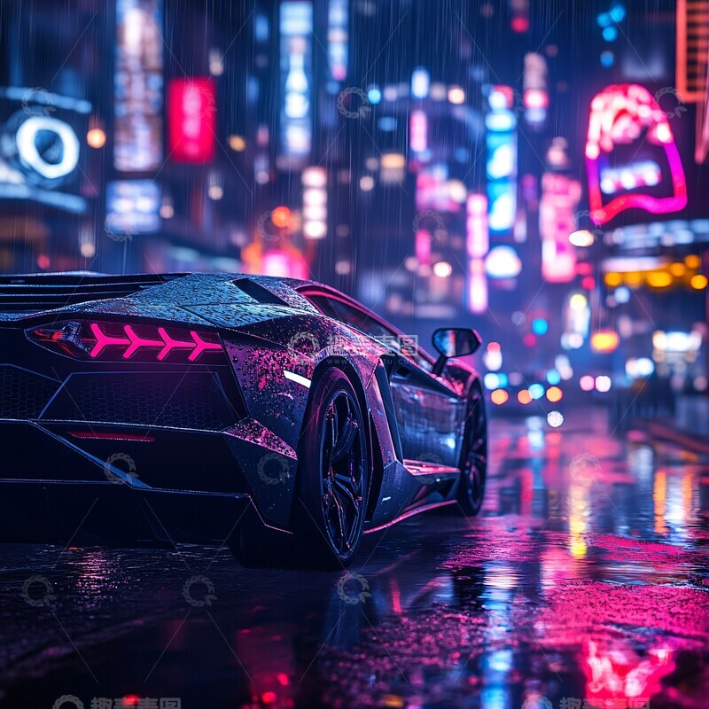 高清大图下载【趣麦麦图】兰博基尼光雨夜3
