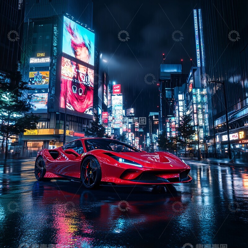 高清大图下载【趣麦麦图】法拉利飞驰东京夜3