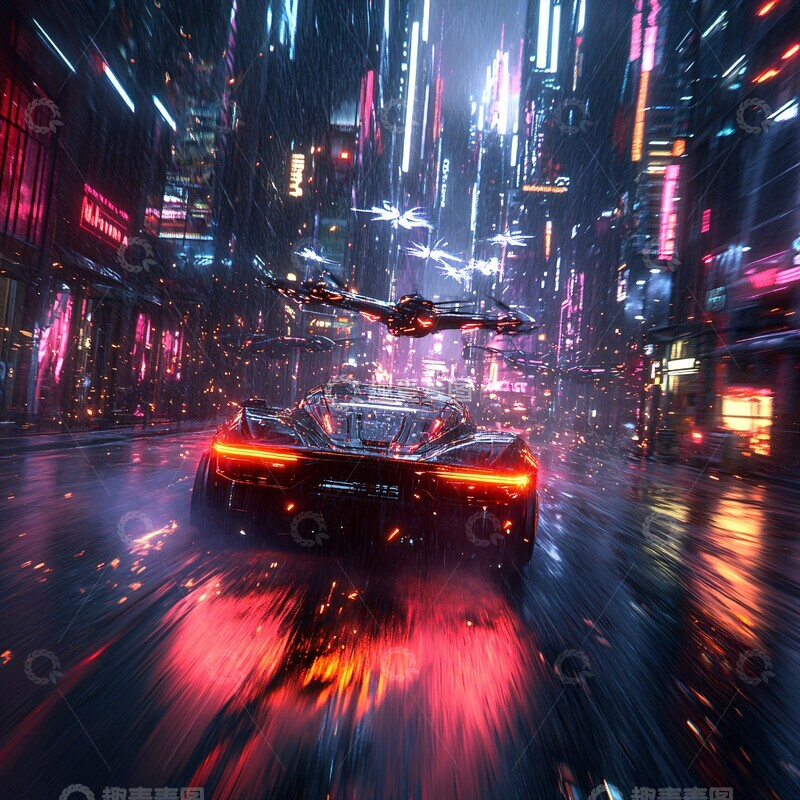 高清大图下载【趣麦麦图】霓虹车辆逃离追踪3