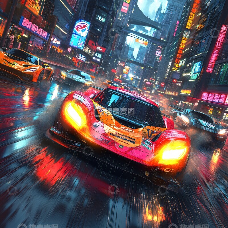 高清大图下载【趣麦麦图】都市赛车夜景1