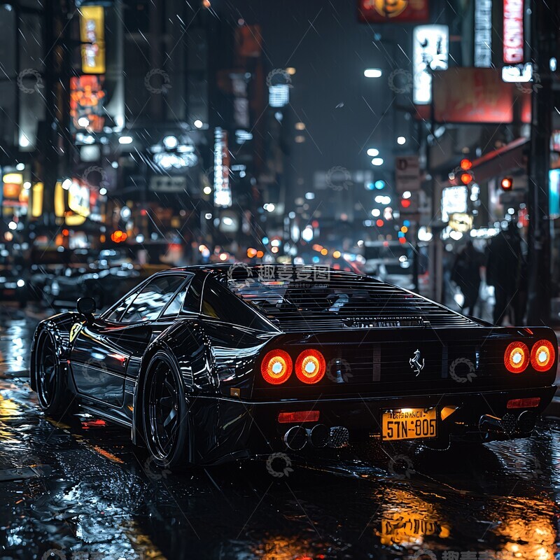 高清大图下载【趣麦麦图】黑色宽体法拉利2