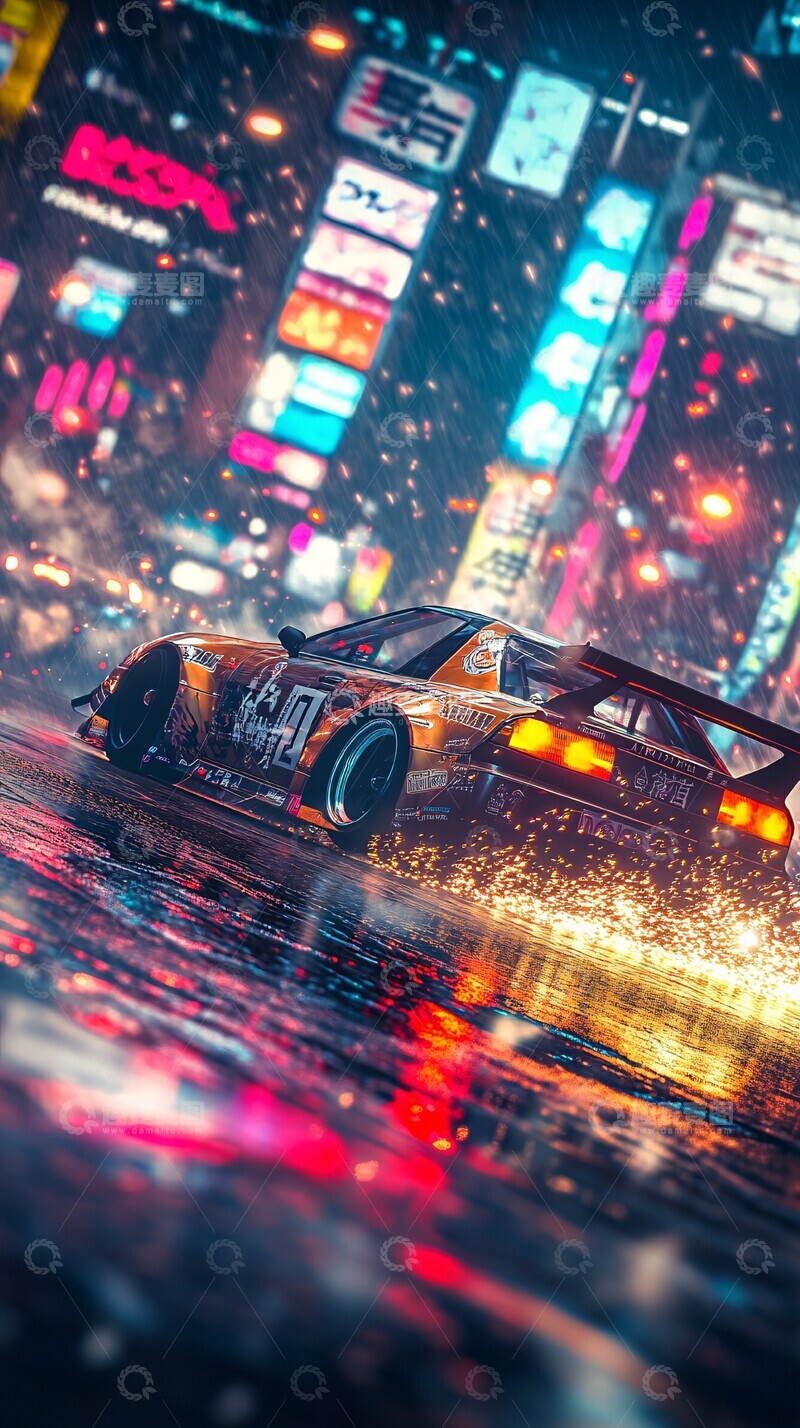 高清大图下载【趣麦麦图】轮胎飞溅夜光1