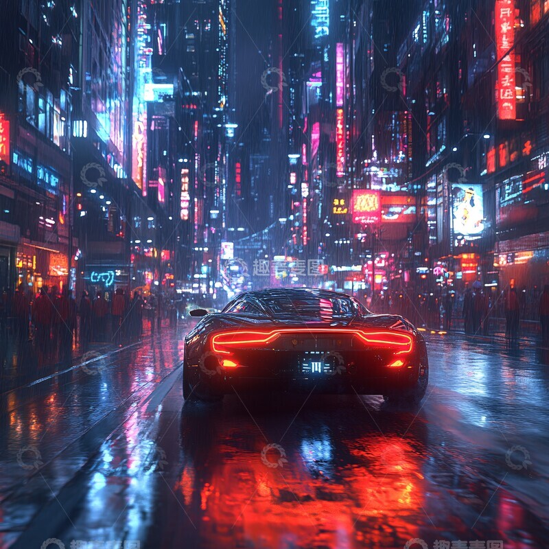 高清大图下载【趣麦麦图】霓虹都市飞驰车1