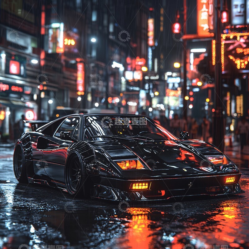 高清大图下载【趣麦麦图】-黑色宽体法拉利