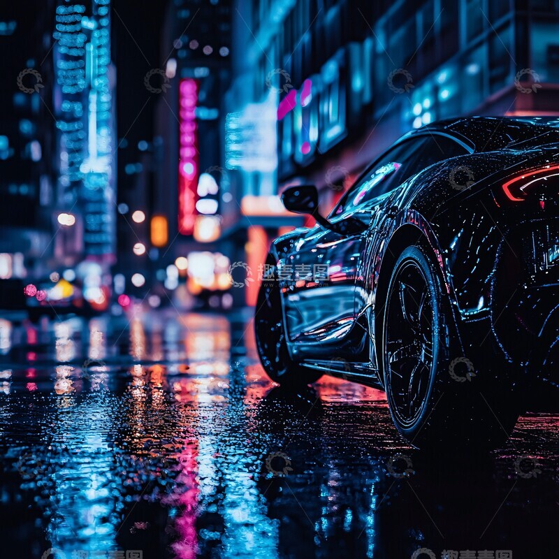 高清大图下载【趣麦麦图】夜色街头的黑车3