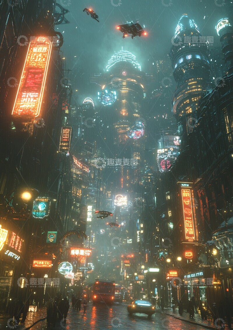 高清大图下载【趣麦麦图】霓虹飞车夜街景3