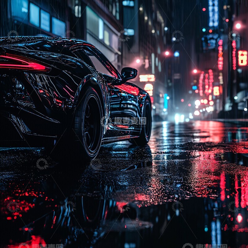 高清大图下载【趣麦麦图】夜色街头的黑车1