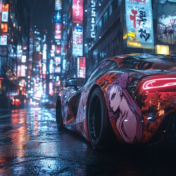 冷艳动漫女涂鸦跑车1