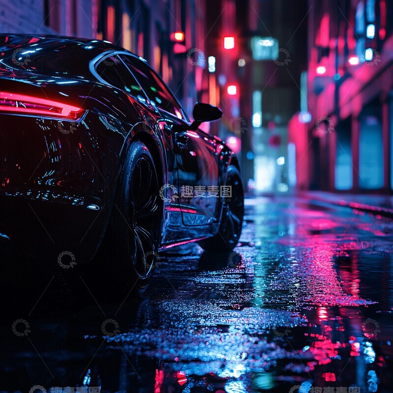 高清大图下载【趣麦麦图】夜色街头的黑车2