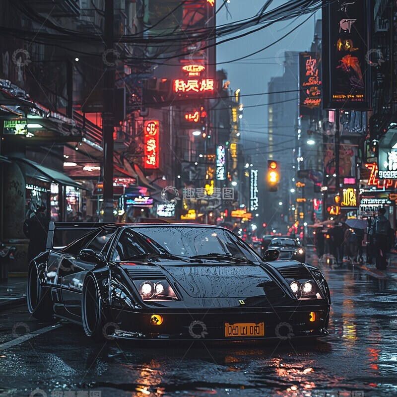 高清大图下载【趣麦麦图】黑色宽体法拉利1