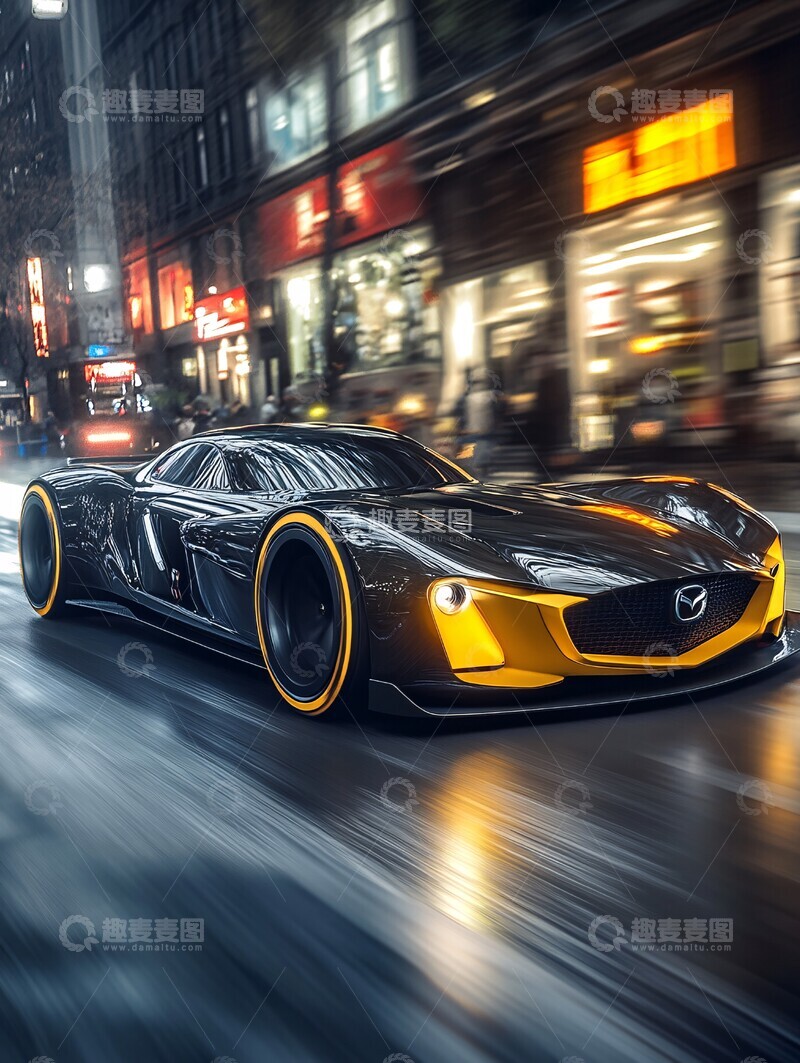 高清大图下载【趣麦麦图】黑色黄色跑车飞驰2