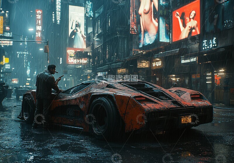 高清大图下载【趣麦麦图】皮衣男子持枪吸烟2