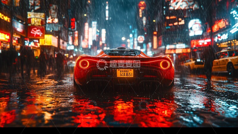 高清大图下载【趣麦麦图】霓虹车流雨夜3