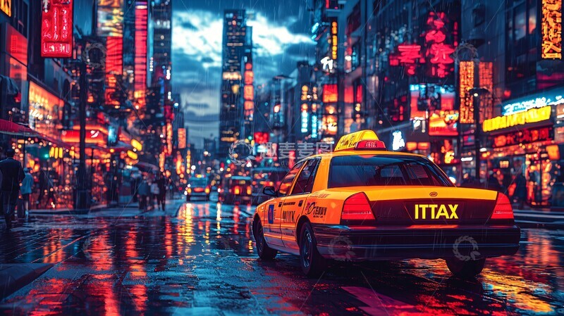 高清大图下载【趣麦麦图】出租车城市夜景2