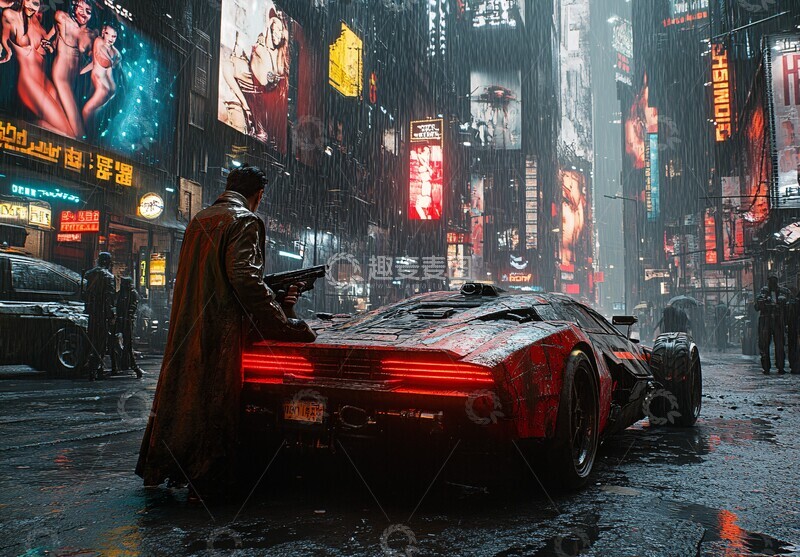 高清大图下载【趣麦麦图】皮衣男子持枪吸烟3