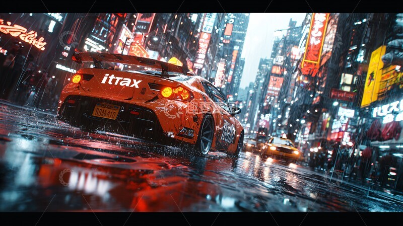 高清大图下载【趣麦麦图】出租车城市夜景