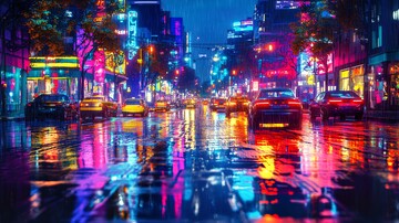 雨夜霓虹车流1