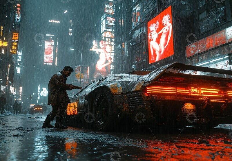 高清大图下载【趣麦麦图】皮衣男子持枪吸烟1