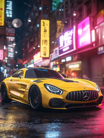 黄色跑车夜景3