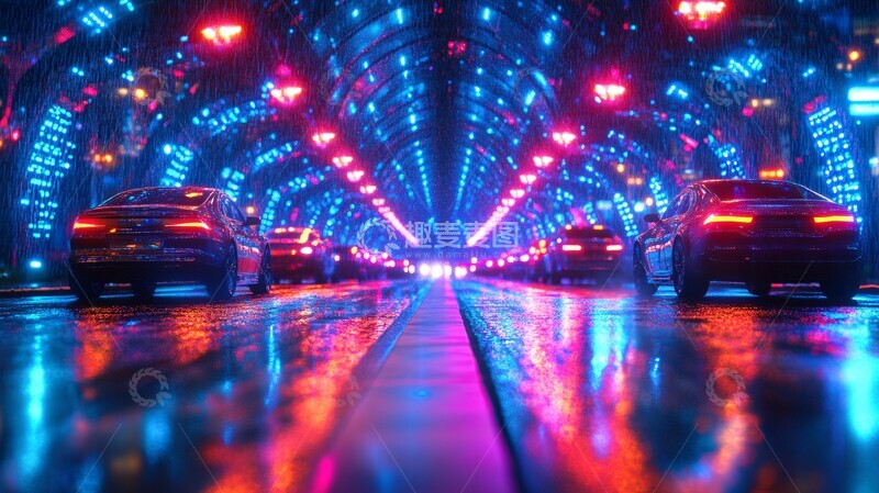 高清大图下载【趣麦麦图】雨夜霓虹车流2