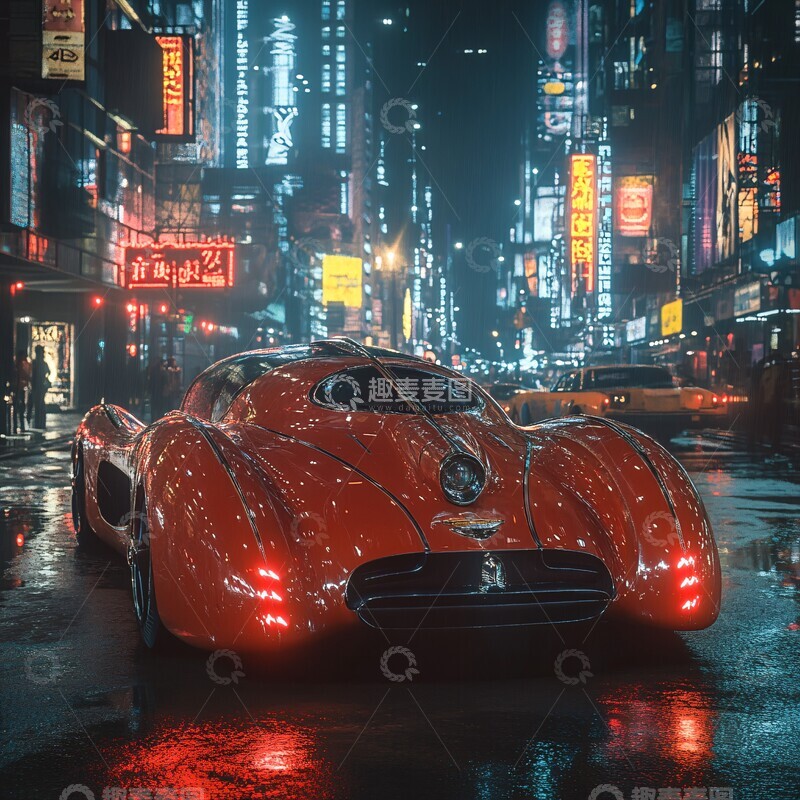 高清大图下载【趣麦麦图】-夜行跑车跑车夜行复古1
