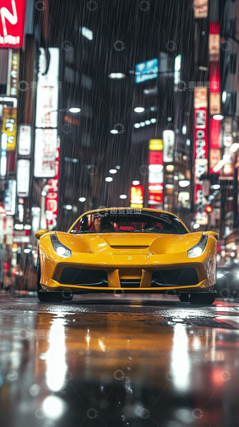 高清大图下载【趣麦麦图】黄色法拉利行驶夜街2