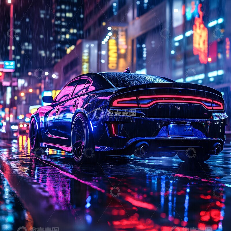 高清大图下载【趣麦麦图】蓝色霓虹车灯3