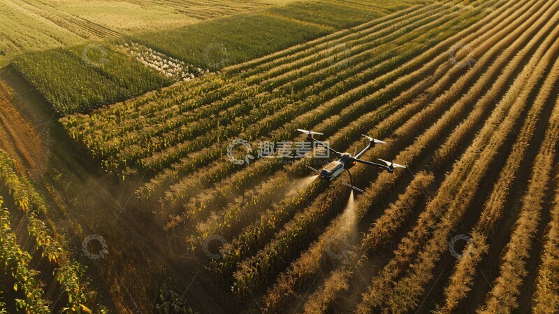 高清大图下载【趣麦麦图】无人机喷洒玉米田2