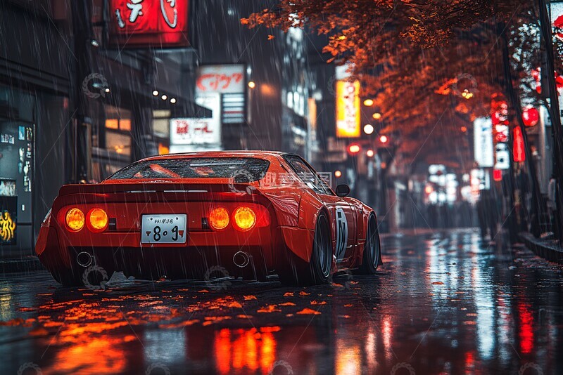 高清大图下载【趣麦麦图】夜雨中的车色彩设计性能1