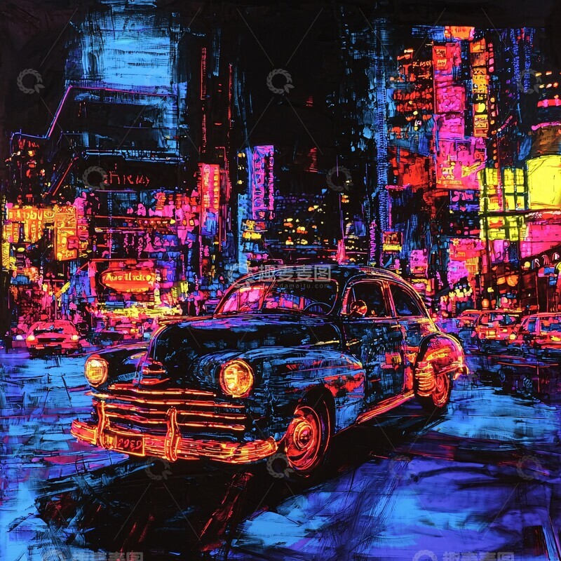 高清大图下载【趣麦麦图】霓虹车影夜都市2