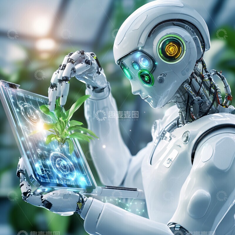 高清大图下载【趣麦麦图】绿色机器人分析植物3