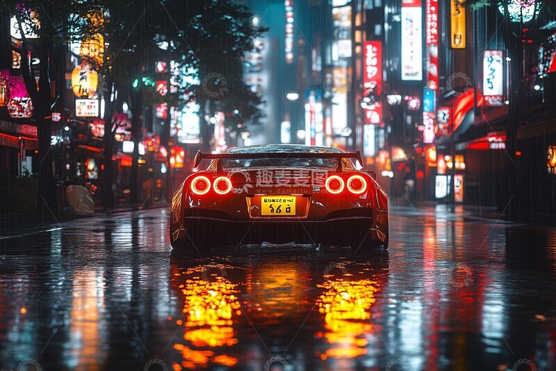 高清大图下载【趣麦麦图】夜雨中的车色彩设计性能2