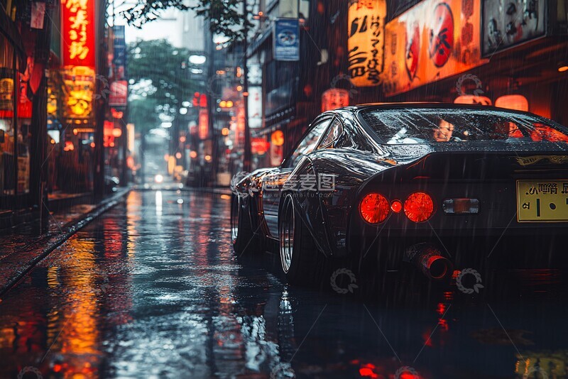 高清大图下载【趣麦麦图】夜雨中的车色彩设计性能